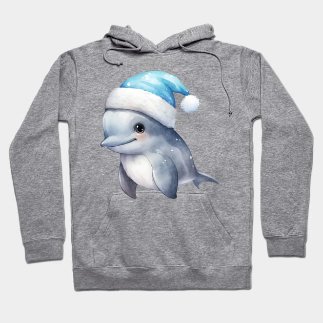 Bottlenose Dolphin in Santa Hat Hoodie by Chromatic Fusion Studio